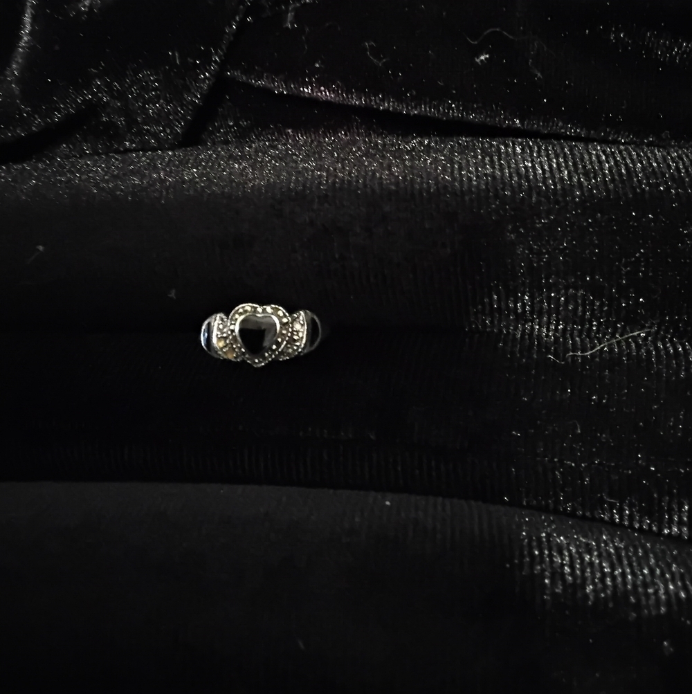 Silver Heart Ring with Black Stone